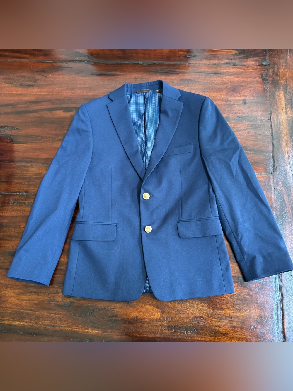 Michael Kors | Performance Wool Blend Gold Button Sport Coat Navy Blue (14R)